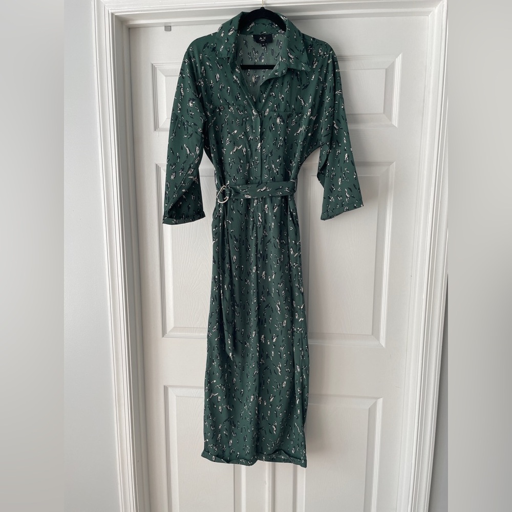 AX Paris Dark Green Floral Long Sleeve Dress